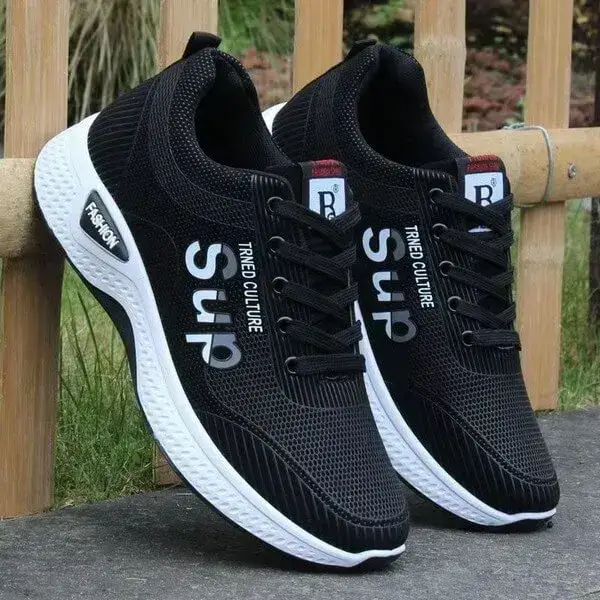 Mens Non-Slip Sneakers | Reflective Hand-Painted Mid-Top Casual Shoes in Black, Black Red, SUP Black, SUP Black Red